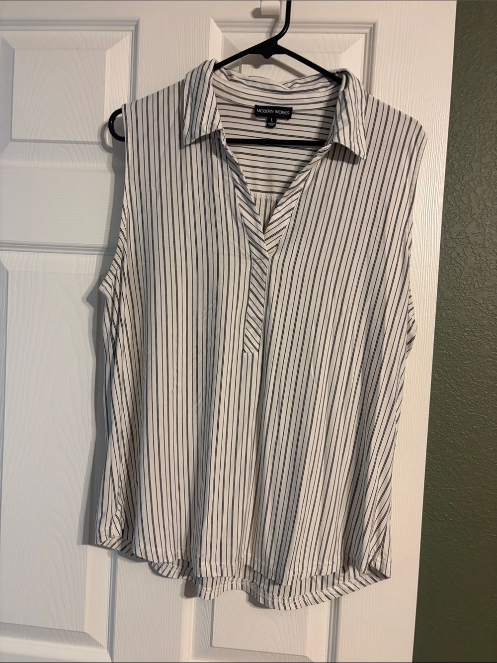 Modern Works Sleeveless Striped White Blouse